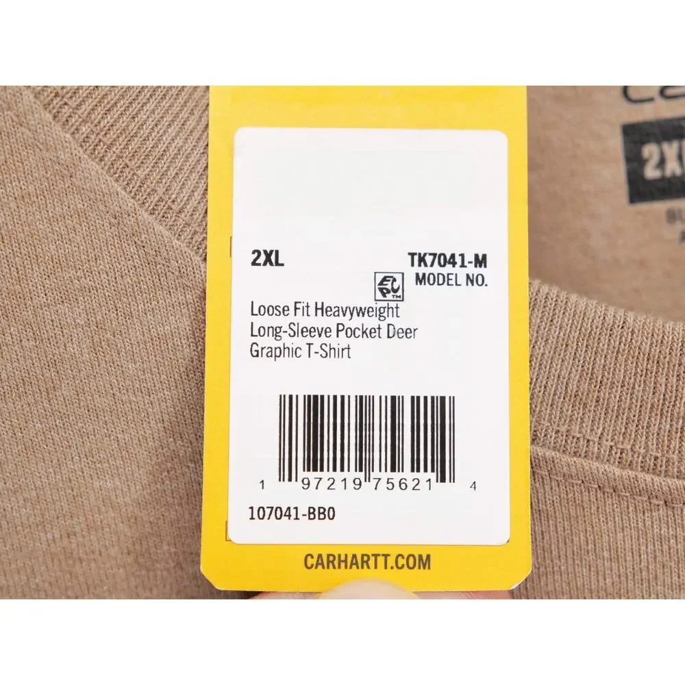 NWT Carhartt Heavyweight Shirt Mens 2XL XXL Long Sleeve Deer Graphic Light Brown